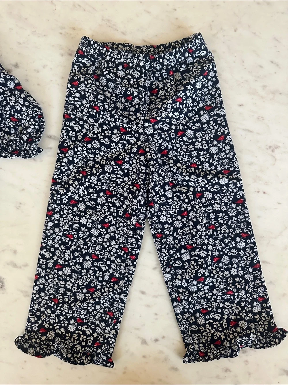 Kids Floral Pajama Set - Navy with red & White Blossoms